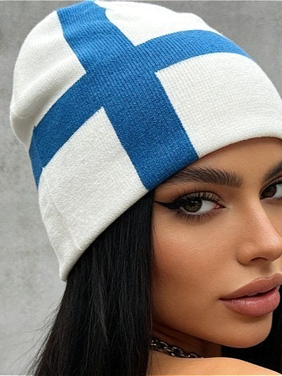 Y2K Cross Color Block Knit Hat Secondary image