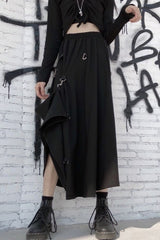 Dark Japanese Street Buckle Midi A-Line Skirt