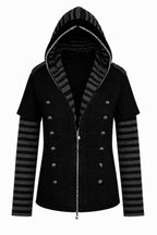 Button Front Layered Stripe Hoodies