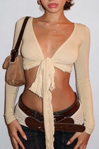 Long Tie Cropped Front Cardigans