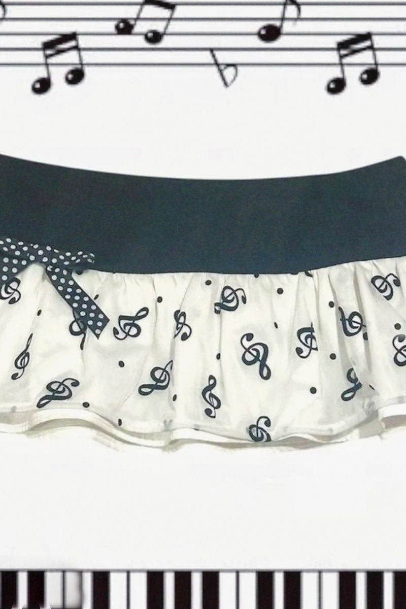 Music Note Print Ruffle Mini Skirt