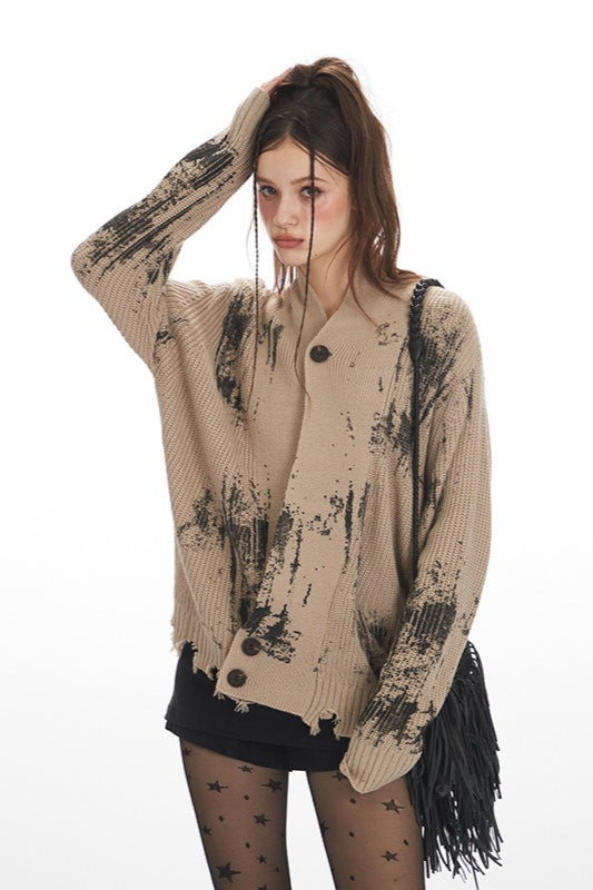 Gothic Tie-Dye Stand Collar Cardigan Sweater Main image