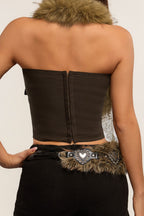 Vintage Lace Splicing Furry Collar Halter Top