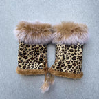Thicken Fur Leopard Fingerless Gloves