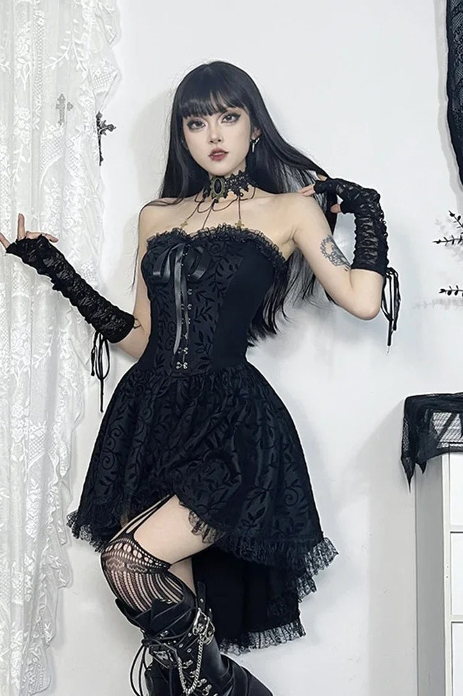 Dark Lace Patchwork High Waist Bandage Corset Gothic Mini Dress Main image