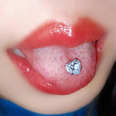 Clear Zircon Heart Barbell Titanium Tongue Ring