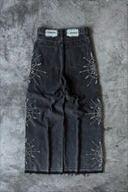 Street Punk Rhinestone Studded Denim Pants