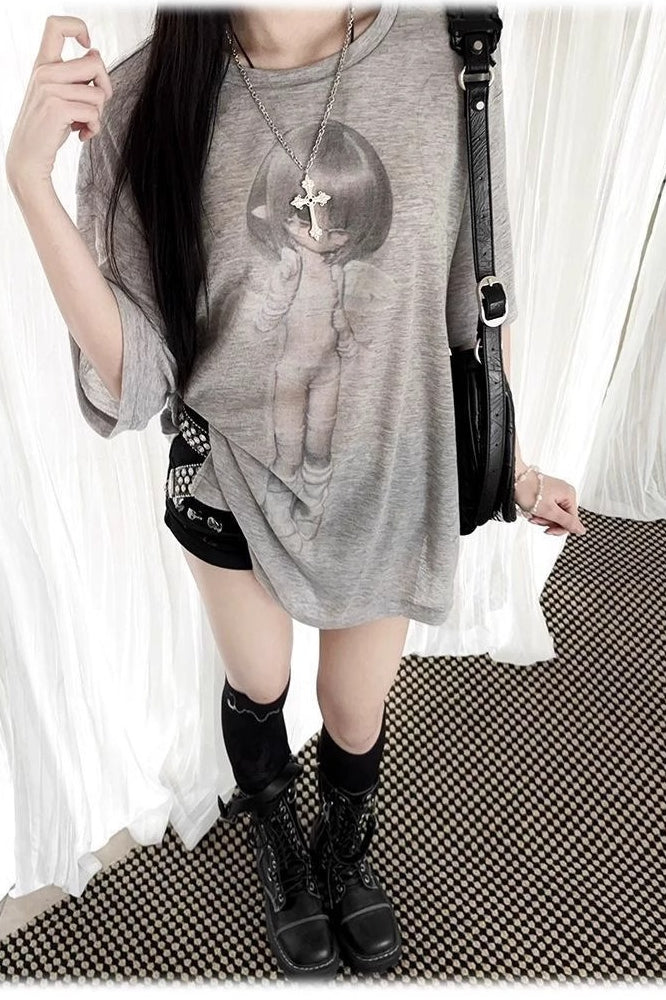 Vintage Angel Print Loose Sunscreen T-shirt Secondary image