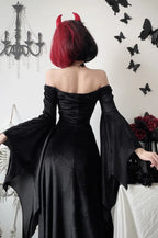 Gothic Velvet Bat Sleeve Dark Maxi Dress