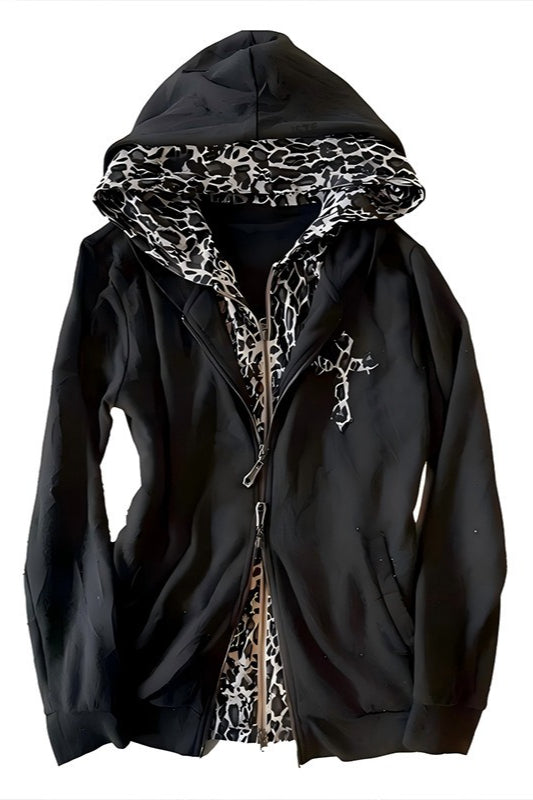Leopard Lined Reversible Zip Hoodie Main image