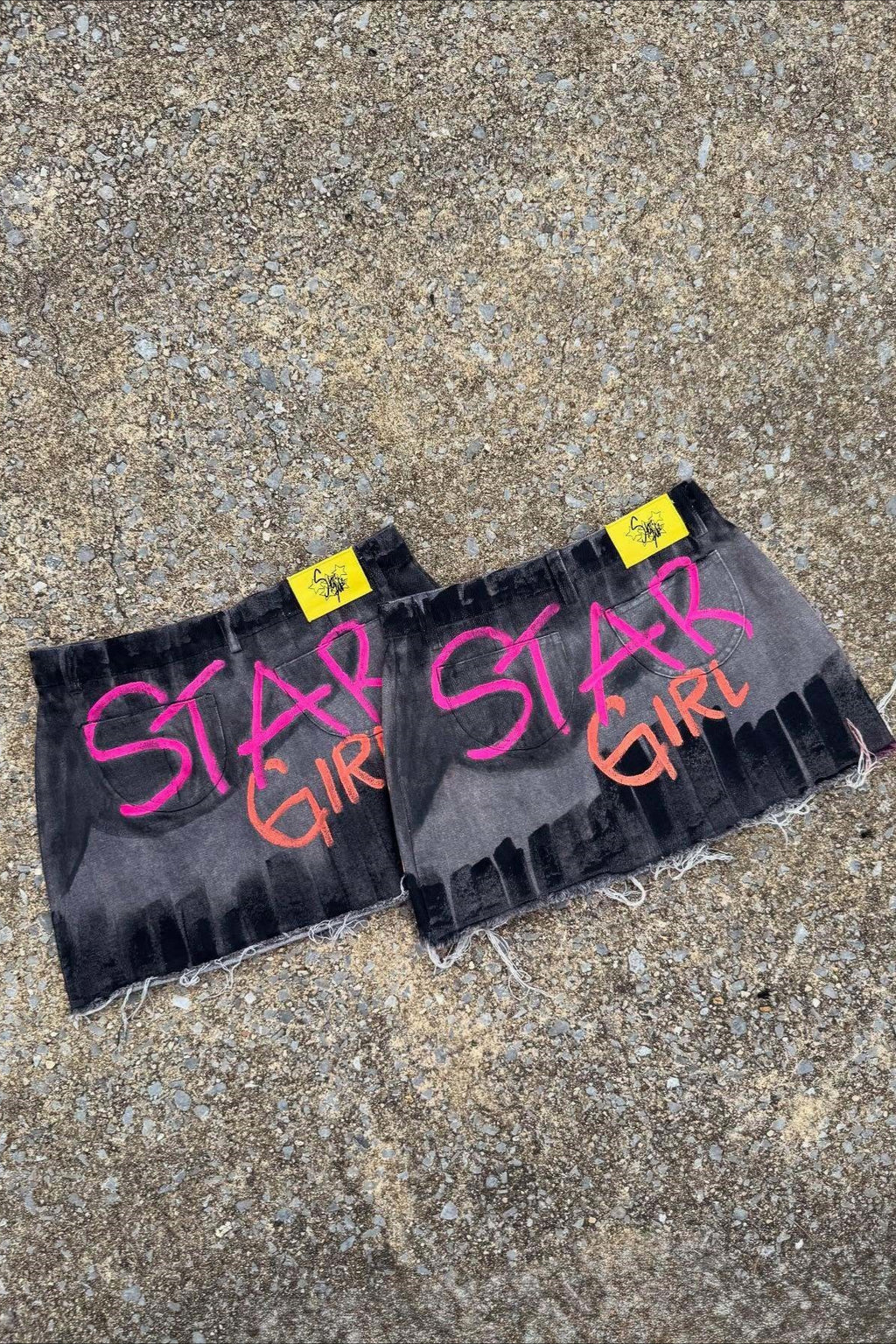 Graffiti Washed Denim Mini Skirt