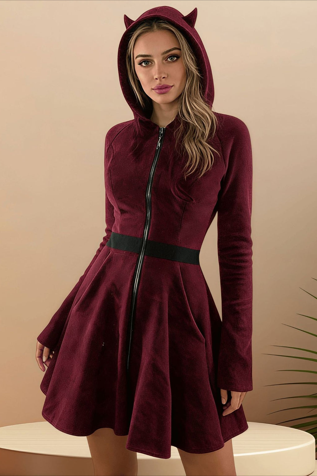Cat Ear Hood Zip Mini Dress
