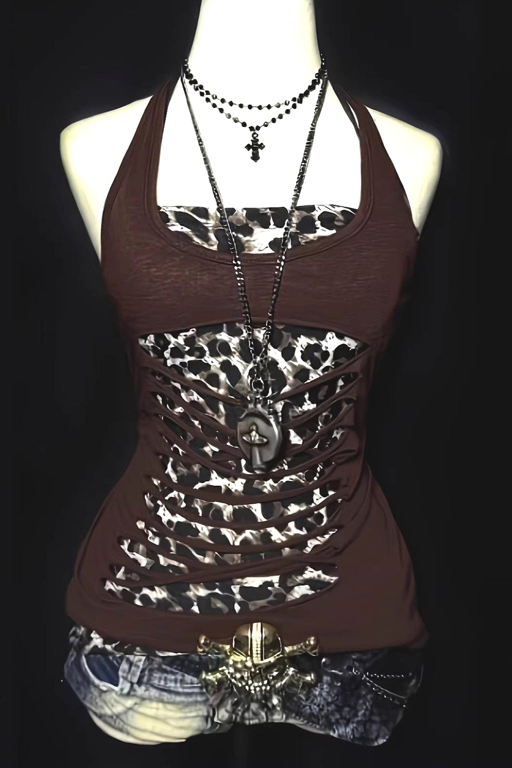 Leopard Splice Slim Halter Top