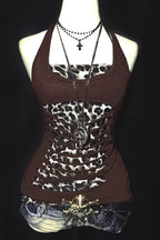 Leopard Splice Slim Halter Top