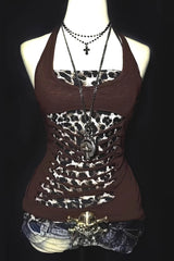 Leopard Splice Slim Halter Top