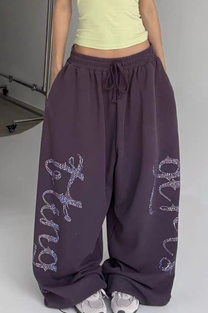 Ornate Script Drawstring Wide Pants