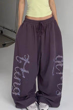 Ornate Script Drawstring Wide Pants