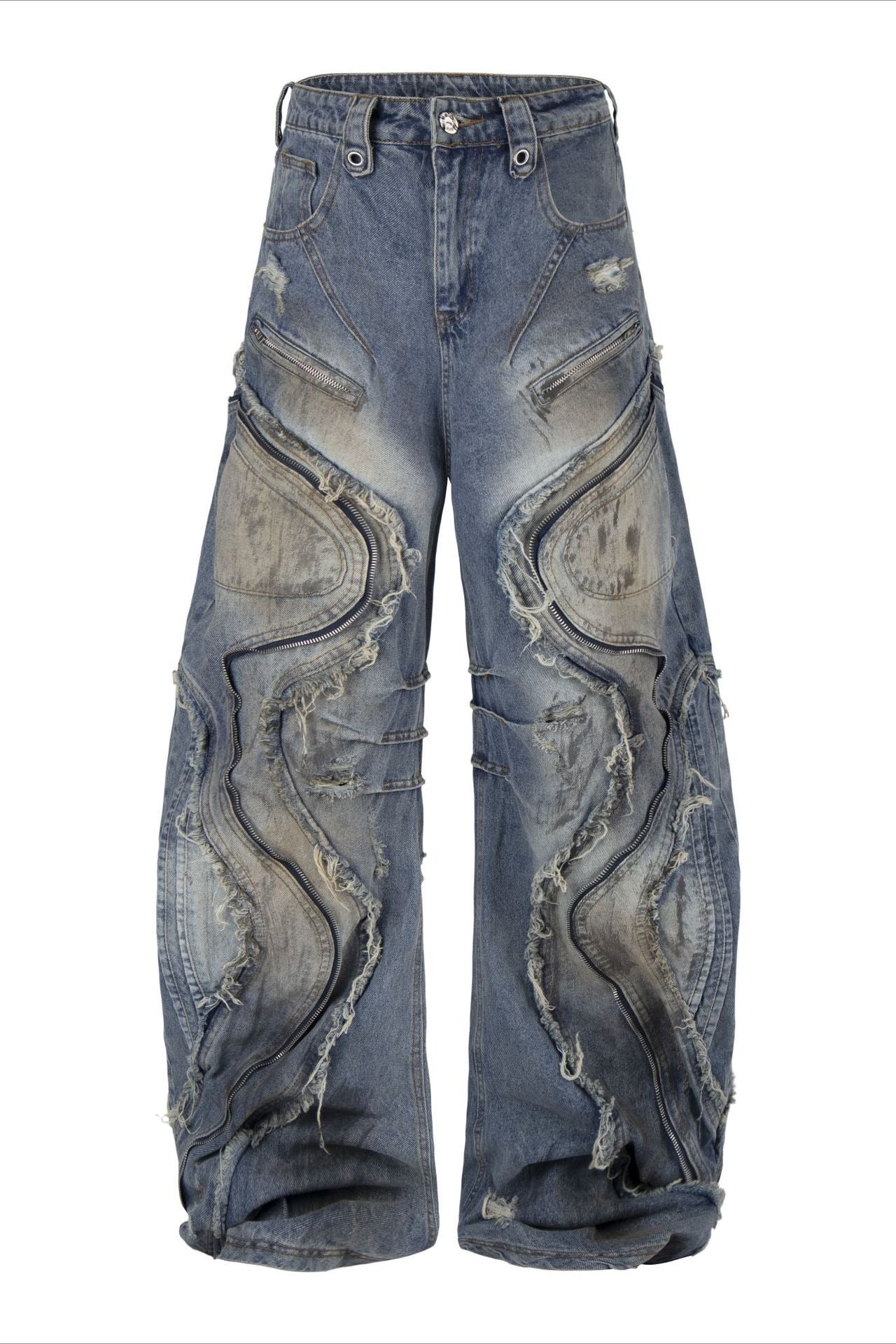 Distressed Panel Barrel Jeans Main image