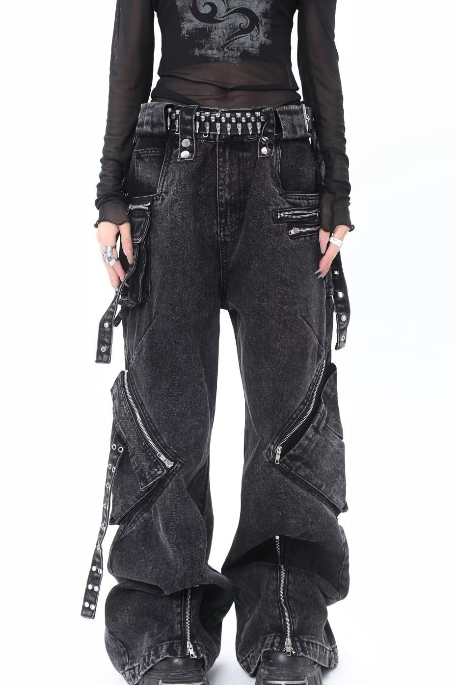 Street Multi-Pocket Loose Women's Denim Pants Main image