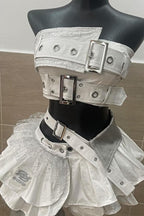 Belted Bandeau Skirt Set And Apron Dress