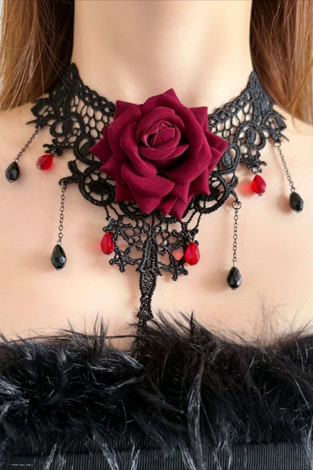 Rose Lace Beaded Choker Necklaces Main image