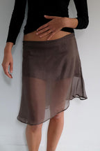 Sheer Overlay Asymmetric Midi Skirts