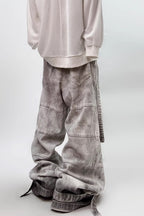 Distressed Mud-Wash Cargo Jeans