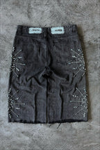 Street Punk Rhinestone Studded Denim  Shorts