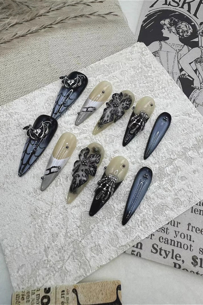 Dark Skull Floral Press On Nails