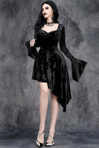 Floral Texture Bell Sleeve Asymmetric Dress