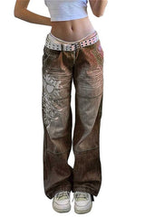 Distressed Ruched Wide-Leg Pant