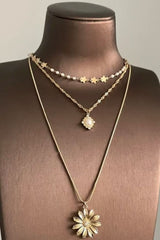 Retro Layered Inlaid Gemstone Metallic Necklace