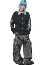 Script Print Boxy Denim Jacket