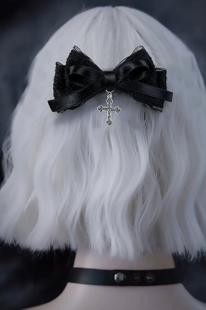 Dark Sweet Cool Lace Cross Bow Hair Accs