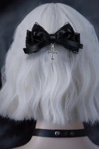 Dark Sweet Cool Lace Cross Bow Hair Accs