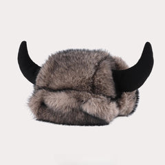 Faux Fur Ox Horn Ear Protection Pilot Hat