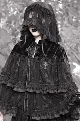 Gothic Black Lace Beaded Veil Lolita Hat