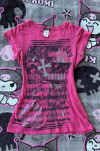 Y2K Gothic Cross Print Slim Crop T-shirt