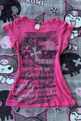 Y2K Gothic Cross Print Slim Crop T-shirt