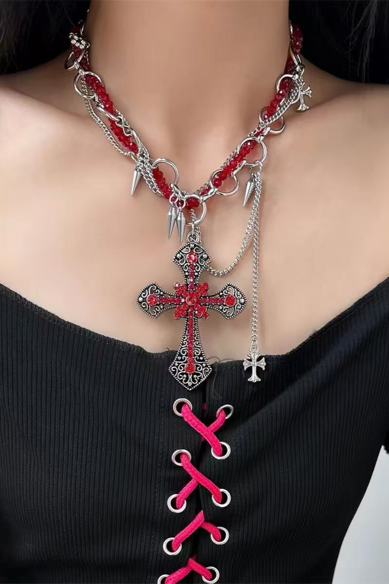 Red Cross Spike Chain Necklaces Main image