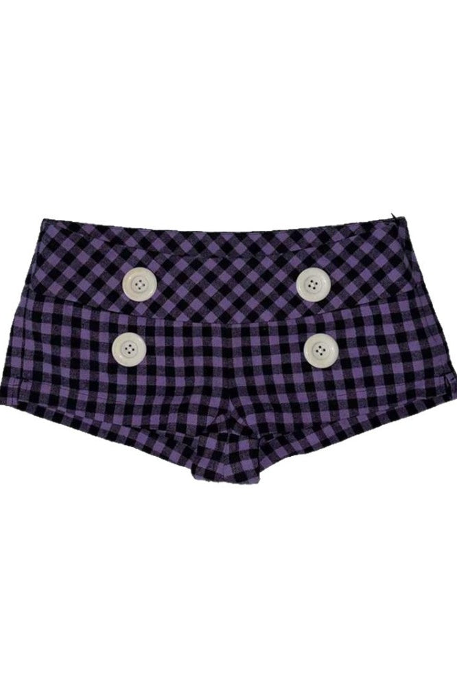 Purple Gingham Double Button Shorts