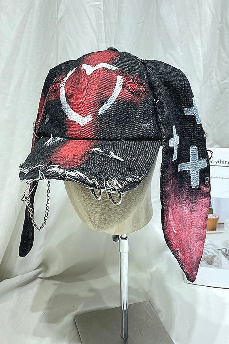 Punk Ripped Denim Bunny Ear Baseball Hat