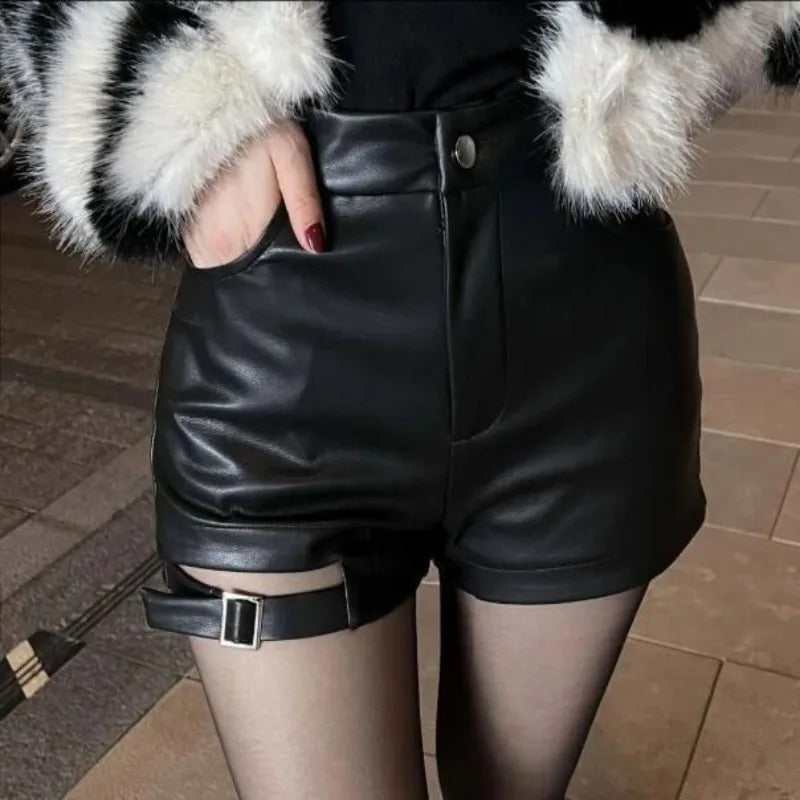 High-Waist Lace-Up Leather Shorts Main image