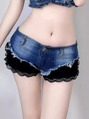 Y2K Lace Patchwork American Denim Shorts
