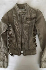 Y2K Retro Army Green Zipper Slim Jacket