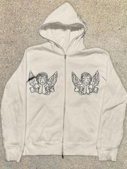 Angel 3D Print Zip-up Long Sleeve Hoodie