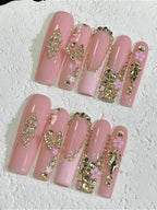 Sweet Cool Pink Gold Chain Press On Nails