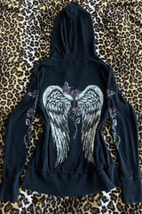 Y2K Grunge Flower Wings Print Hoodie