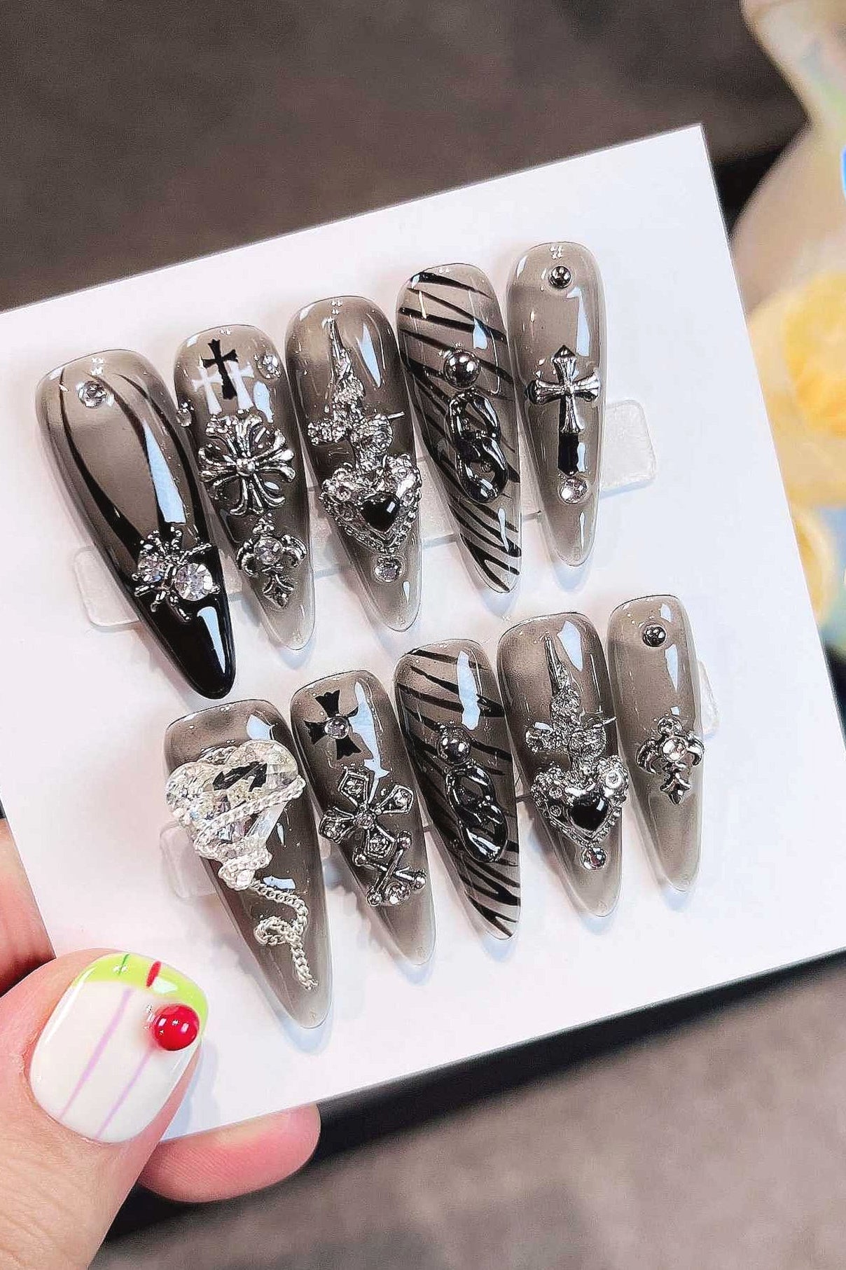 Gothic Zebra Print Dark Press On Nails