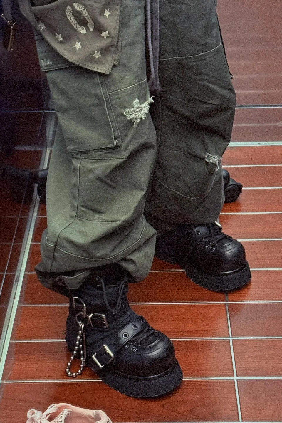 Buckle Chain Platform Combat Boots